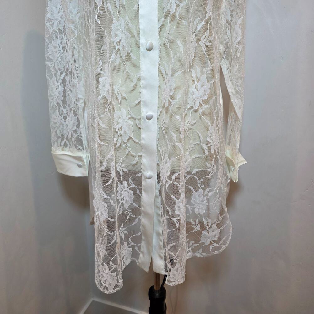 Vtg VICTORIAS SECRET Gold Label Dress Small White Satin Sheer Floral Lace 80s - Picture 4 of 8